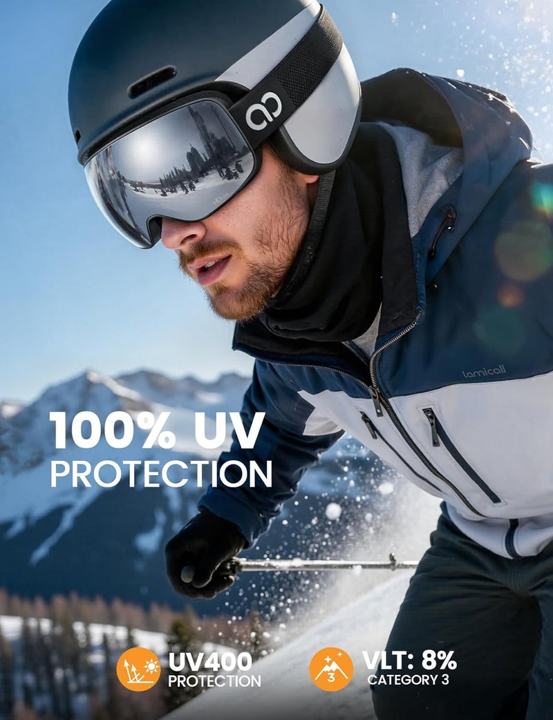 Lamicall Ski Goggles with 3X Anti-Fog - 100% UV Protection Spherical Lens, OTG for Skiing, Snowboard, Snowmobile, Men, Women - Image 2